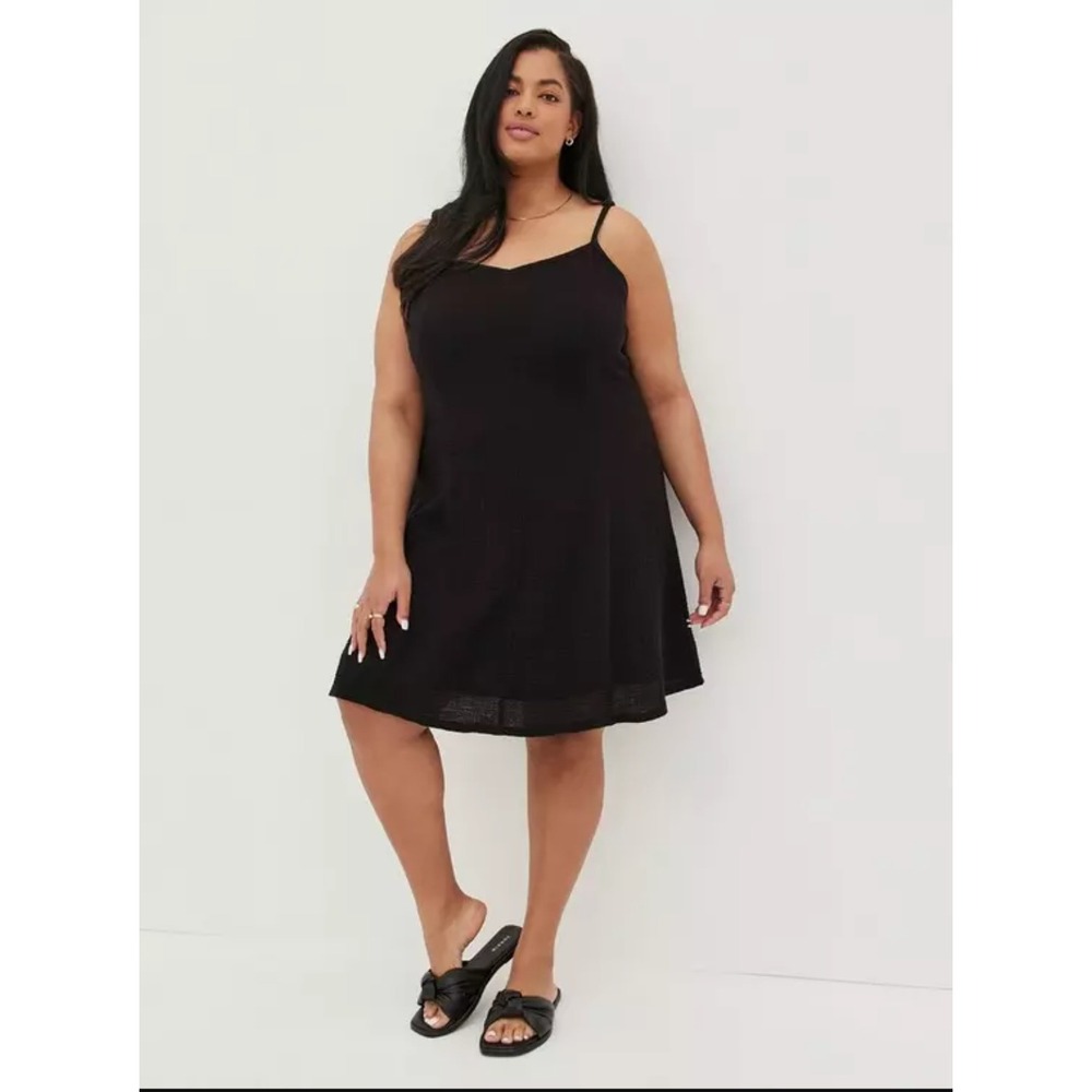 Torrid NWT Black Midi Pucker Woven Trapeze Tank Dress Line Boho Plus Sz 2X/18-20